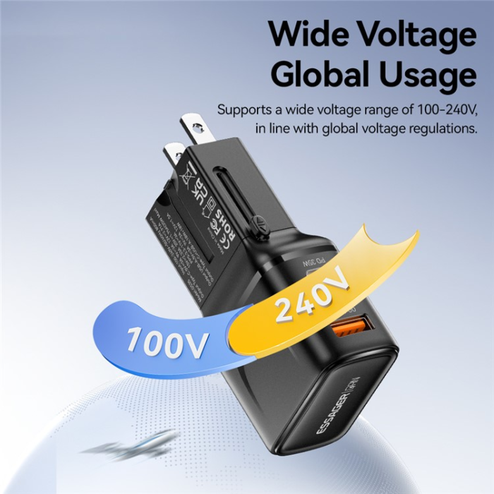 ESSAGER - ESSAGER GaN Snabbladdare 35W USB-C - USB-A US-EU-UK-AUS G535