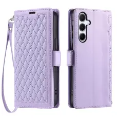 OEM - Samsung Galaxy S26 Pl&aring;nboksfodral Konstl&auml;der Rhombus Textur St&auml;ll - Lila