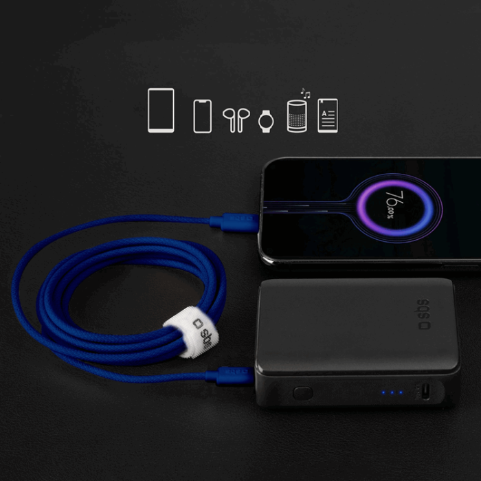SBS - SBS USB-C - USB-C Kabel 1.5m 60W Braided - Blå