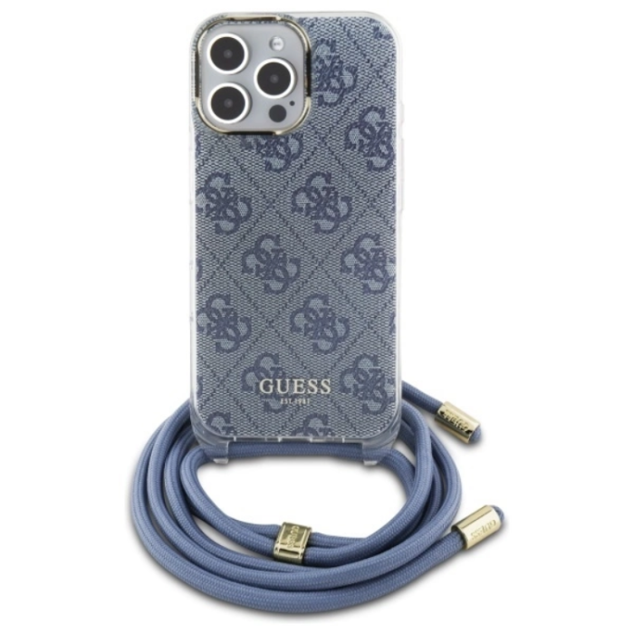 Guess - Guess iPhone 16 Pro Max Mobilskal Crossbody Cord 4G Print - Blå