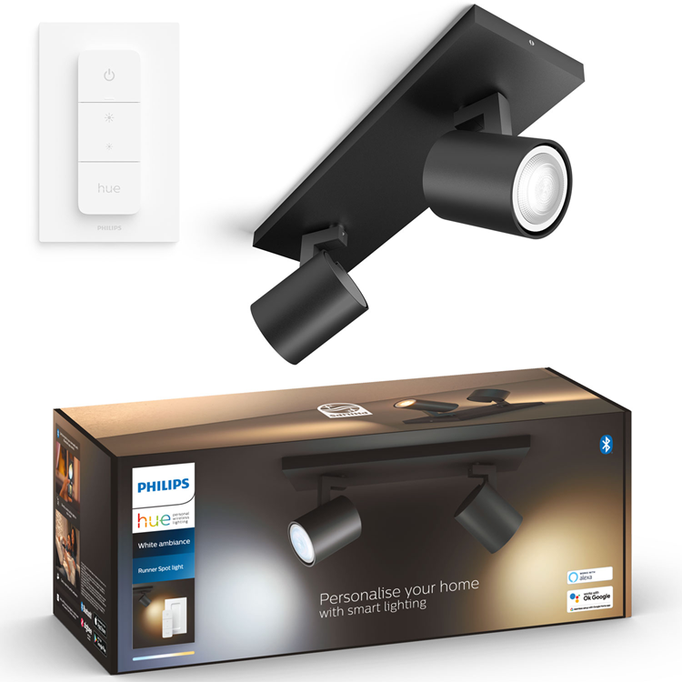 Philips Hue Runner White Ambiance 2 spot 800 lm - Svart