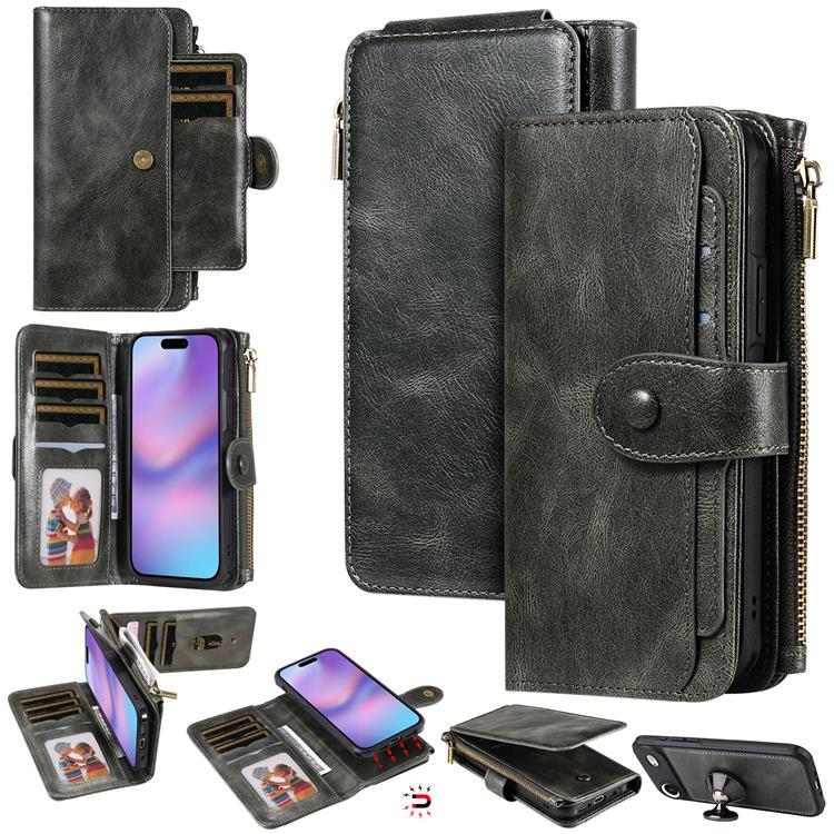 iPhone Air Konstläder Plånboksfodral Detachable Zipper - Grön | 2353 | AlltMobil