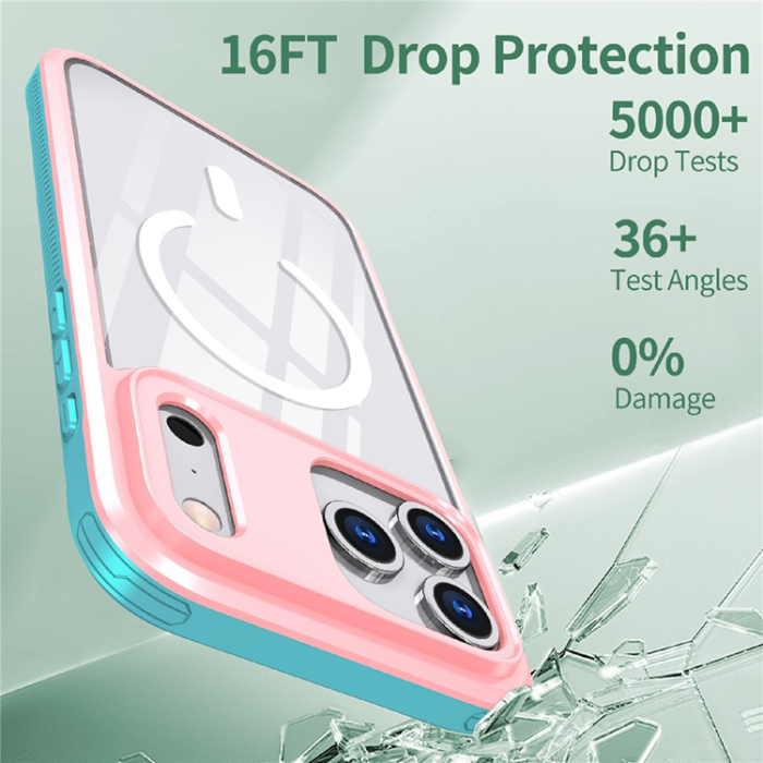 A-One Brand - iPhone 17 Pro Mobilskal MagSafe TPU + PC Clear - Rosa/Cyan