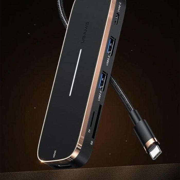 USAMS - USAMS Adapter Hubb 2xUSB-A USB-C, HDMI, MicroSD, SD - Svart