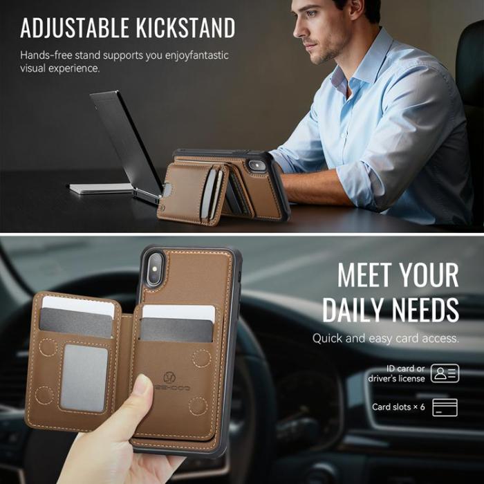 OEM - JEEHOOD iPhone X/XS Mobilskal KonstLäder MagSafe Stöd - Brun