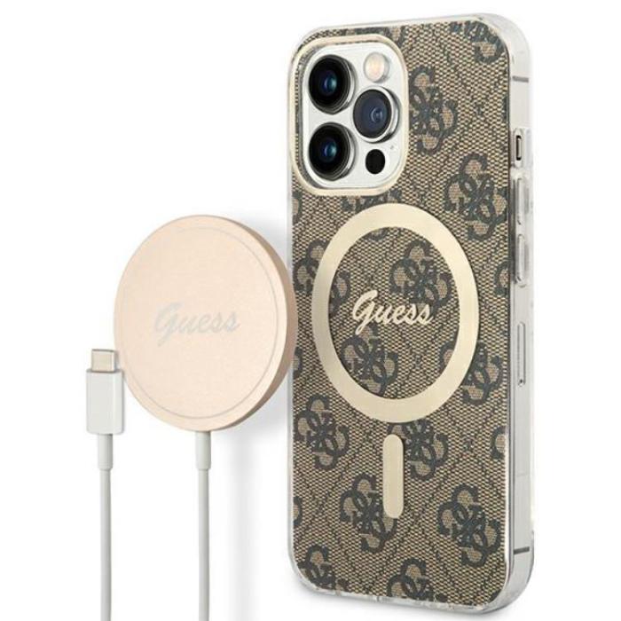 Guess - Guess iPhone 13 Pro Magsafe Skal Print + Trådlös Laddare - Brun