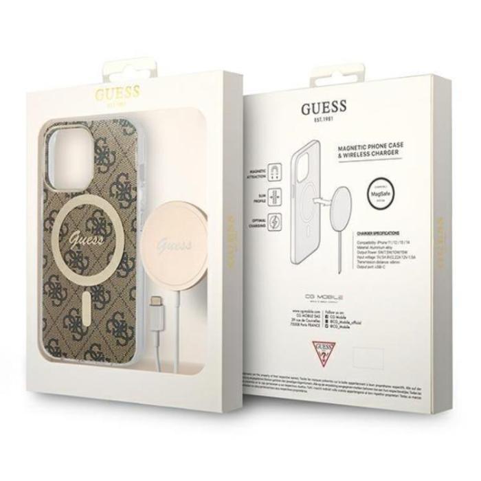 Guess - Guess iPhone 13 Pro Magsafe Skal Print + Trådlös Laddare - Brun