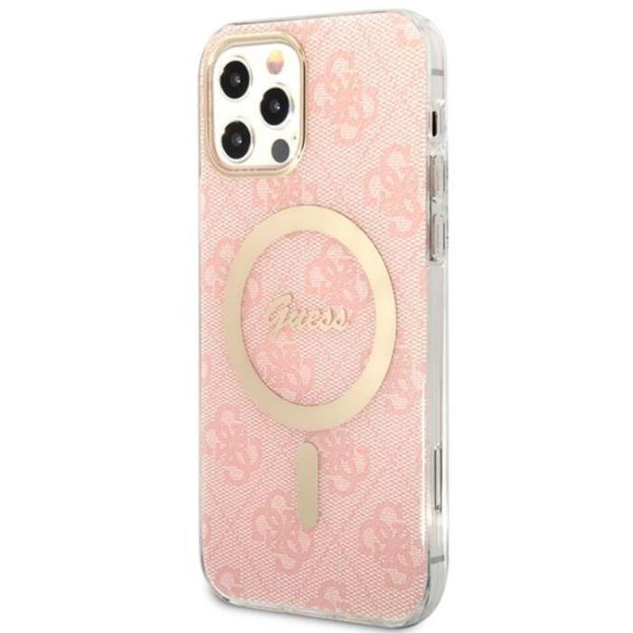 Guess - Guess iPhone 12/12 Pro Magsafe Skal Print + Trådlös Laddare - Rosa