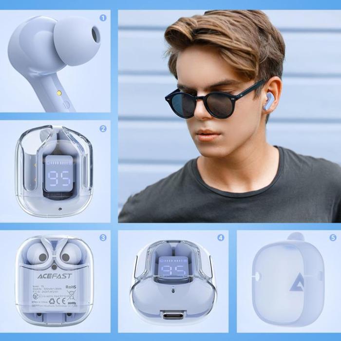 Acefast - Acefast In-ear Trådlösa Hörlurar TWS Bluetooth - Ljusblå