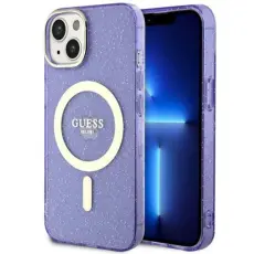 Guess - Guess Mobilskal till iPhone 14 MagSafe Glitter Guld - Lila