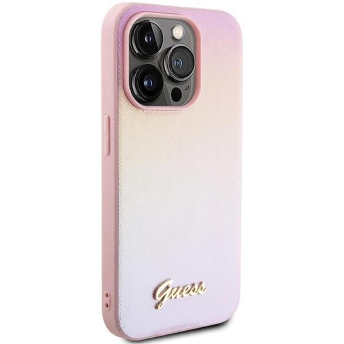 Guess - Guess iPhone 14 Pro Max Mobilskal Saffiano Iridescent Script - Rosa