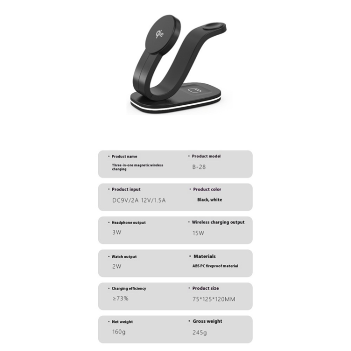 OEM - Qi2 MagSafe Trådlös Laddare iPhone, Apple Watch, Airpods 15W - B-28
