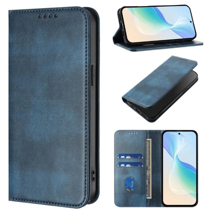 OEM - Samsung Galaxy S26+ Plånboksfodral Retro Textur RFID Skydd Konstläder - Blå