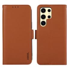 ABEEL - ABEEL Samsung Galaxy S21 Ultra 5G Konstl&auml;der Pl&aring;nboksfodral RFID-Skydd Brun