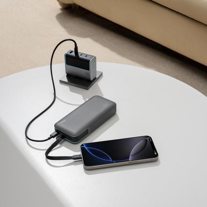 Cuktech - Cuktech Powerbank 20000 mAh 40W med Integrerad Kabel LPB200N - Grå