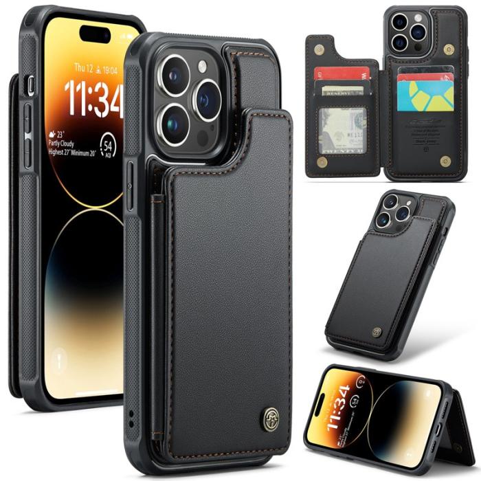 Caseme - CASEME C22 iPhone 14 Pro Max Fodral KonstLäder RFID-Skydd- Svart