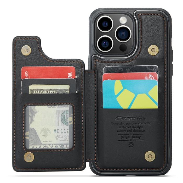 Caseme - CASEME C22 iPhone 14 Pro Max Fodral KonstLäder RFID-Skydd- Svart