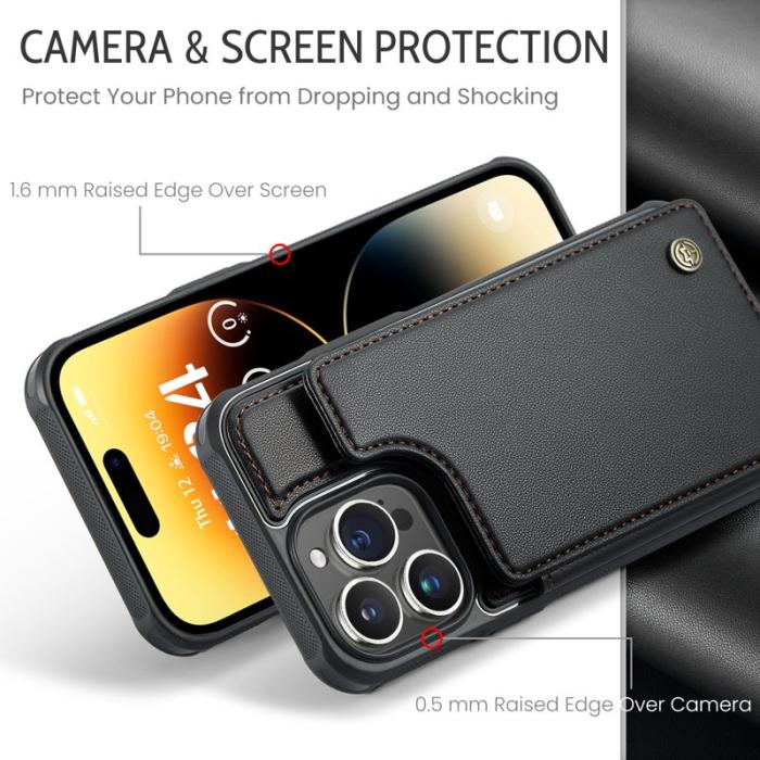 Caseme - CASEME C22 iPhone 14 Pro Max Fodral KonstLäder RFID-Skydd- Svart