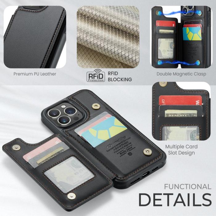 Caseme - CASEME C22 iPhone 14 Pro Max Fodral KonstLäder RFID-Skydd- Svart