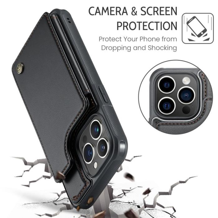 Caseme - CASEME C22 iPhone 14 Pro Max Fodral KonstLäder RFID-Skydd- Svart