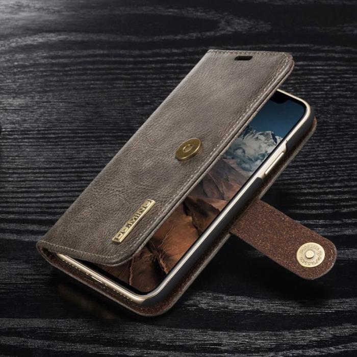 DG.MING - DG.MING iPhone X/XS Plånboksfodral i Grått - Stötsäker Äkta Läder