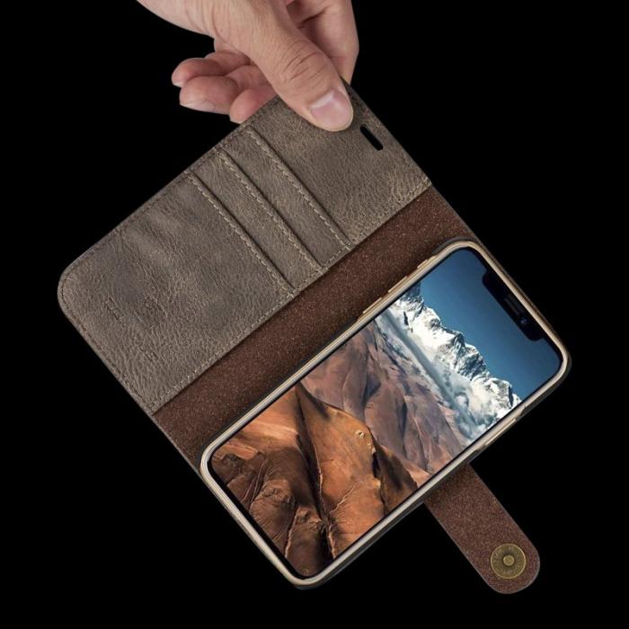 DG.MING - DG.MING iPhone X/XS Plånboksfodral i Grått - Stötsäker Äkta Läder
