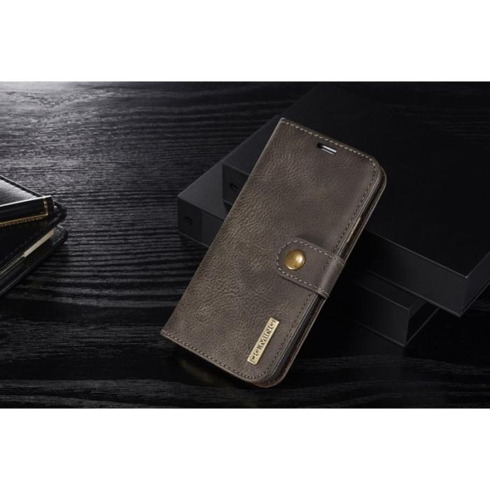 DG.MING - DG.MING iPhone X/XS Plånboksfodral i Grått - Stötsäker Äkta Läder