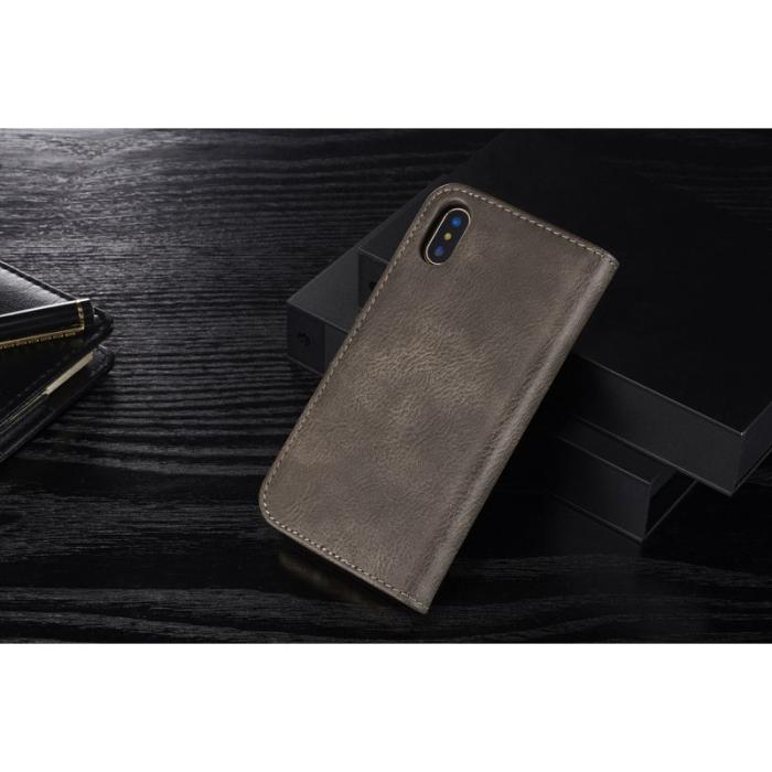 DG.MING - DG.MING iPhone X/XS Plånboksfodral i Grått - Stötsäker Äkta Läder
