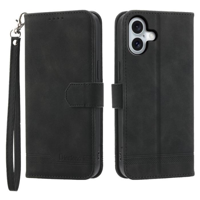 DIERFENG - DIERFENG DF-03 iPhone 16 Plus Plånboksfodral Konstläder - Svart