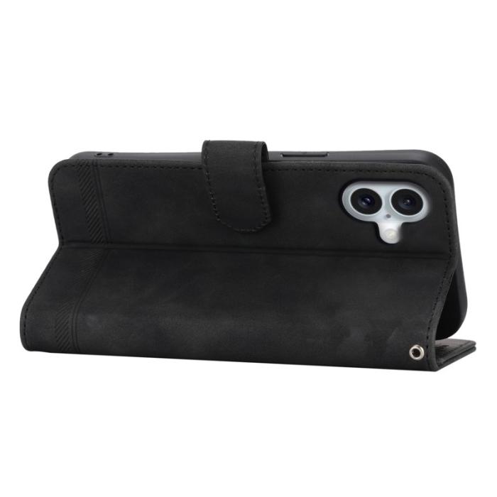 DIERFENG - DIERFENG DF-03 iPhone 16 Plus Plånboksfodral Konstläder - Svart