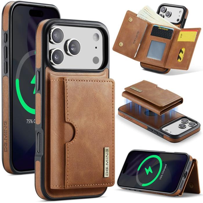 DG.MING - DG.MING M6 Series Mobilskal till iPhone 17 Pro Magnetiskt Plånboksfodral Brun