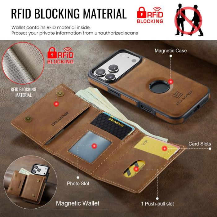 DG.MING - DG.MING M6 Series Mobilskal till iPhone 17 Pro Magnetiskt Plånboksfodral Brun