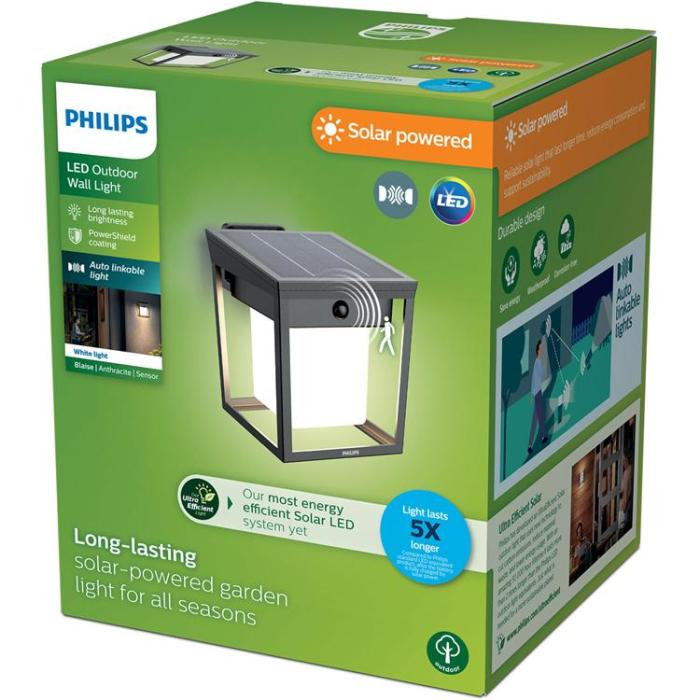 Philips - Philips Blaise Vägglampa Solcell LED 250/20lm - Svart