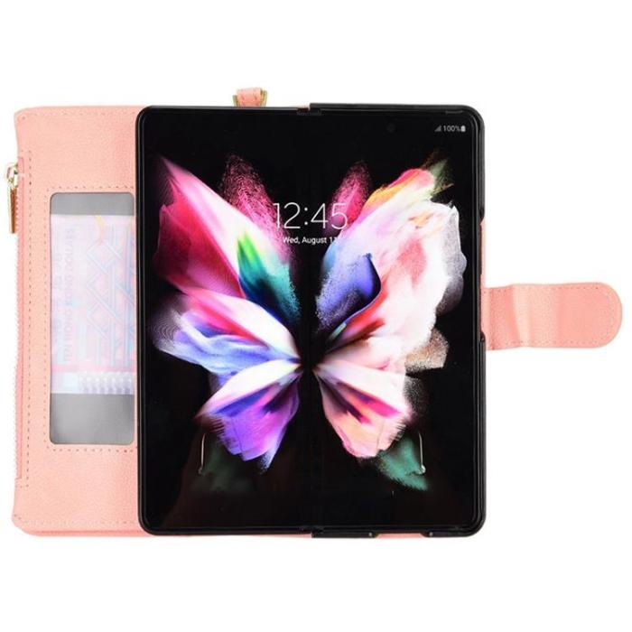 A-One Brand - Galaxy Z Fold 4 Plånboksfodral Zipper Magnetic - Rosa