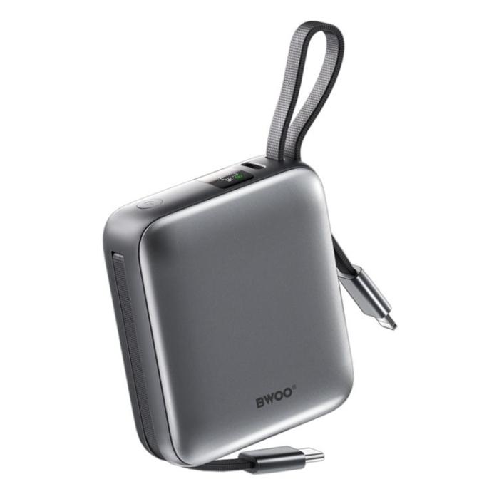 BWOO - BWOO Powerbank 10000mAh 22.5W med Inbyggda Kablar - Svart