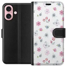 Gustaf - Pl&aring;nboksfodral till Apple iPhone 16 med Blommor och fj&auml;rillar