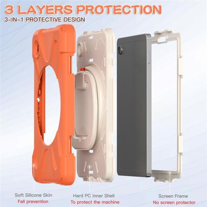 A-One Brand - Galaxy Tab A9 Skal Kickstand Handle Grip - Coral Orange