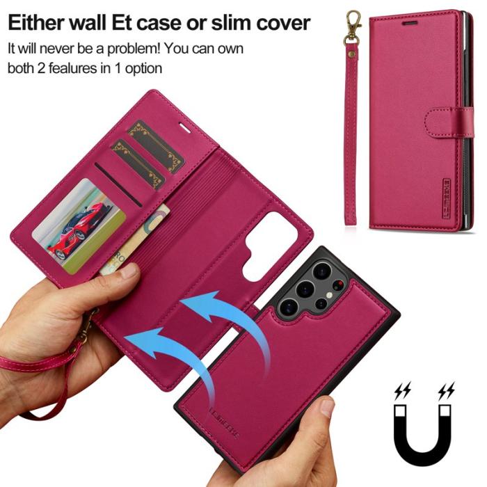 LC.imeeke - LC.IMEEKE L2 Series Samsung Galaxy S25 Ultra Plånboksfodral Konstläder - Röd