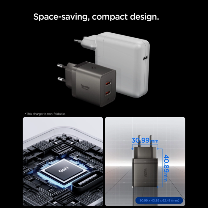 Spigen - Spigen 2-Port Nätverk Laddare 47W EE472EU-GaN - Gunmetall