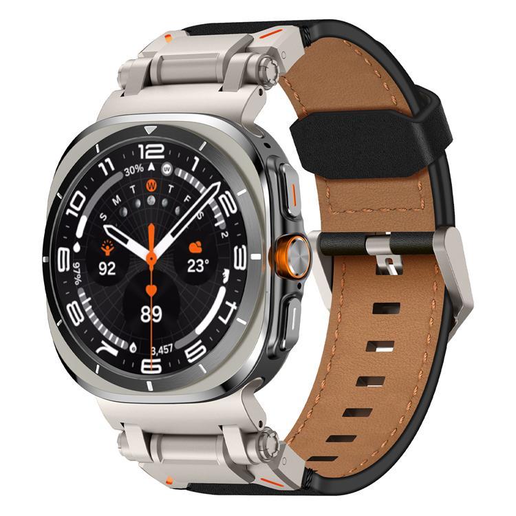 Galaxy Watch Ultra (47mm) Armband Titanium Äkta Läder - Svart | 5123 | AlltMobil