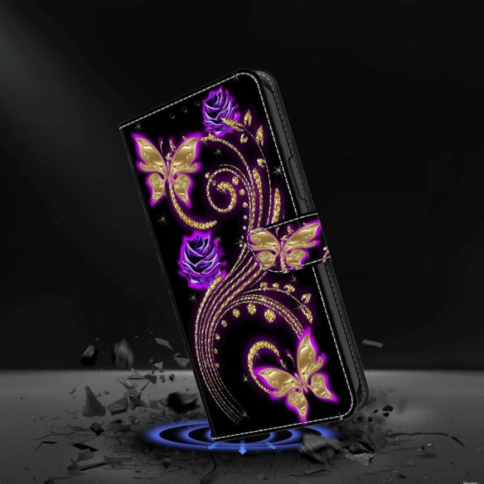 OEM - Samsung Galaxy S26 Fodral 3D Mönster PU Läder - Lila Blommor