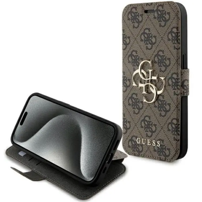 Guess - Guess iPhone 15 Pro Max Plånboksfodral Metall Logo - Brun
