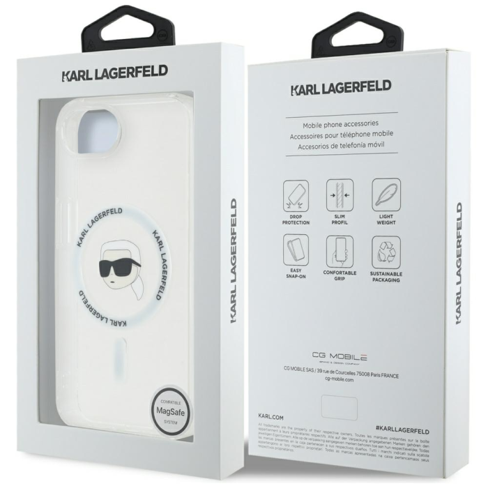 KARL LAGERFELD - Karl Lagerfeld iPhone 16e Mobilskal Magsafe Metal Karl Head - Vit