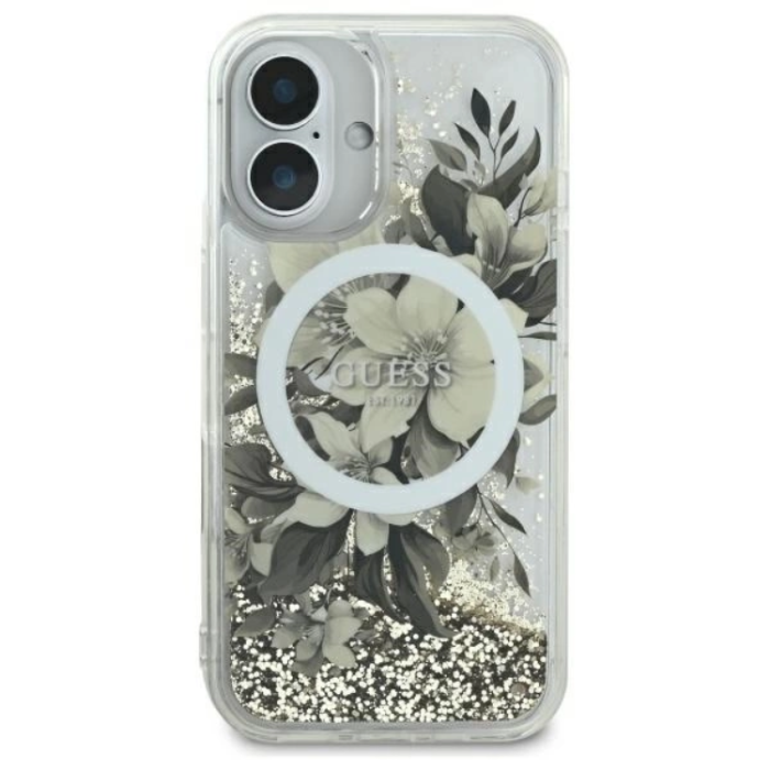 Guess - Guess iPhone 16 Mobilskal MagSafe Liquid Glitter Flower