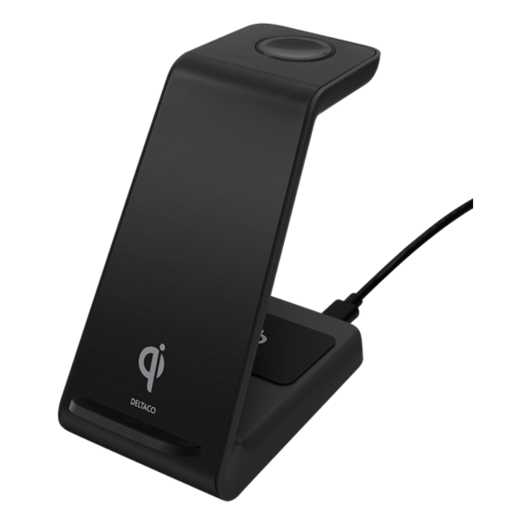 Deltaco 3in1 Qi Trådlös Laddare 15W USB-C - Svart | 505295 | AlltMobil