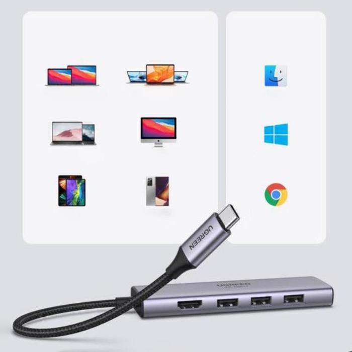 Ugreen - Ugreen 6in1 Multifunktionell USB-C HUB Till HDMI - Grå