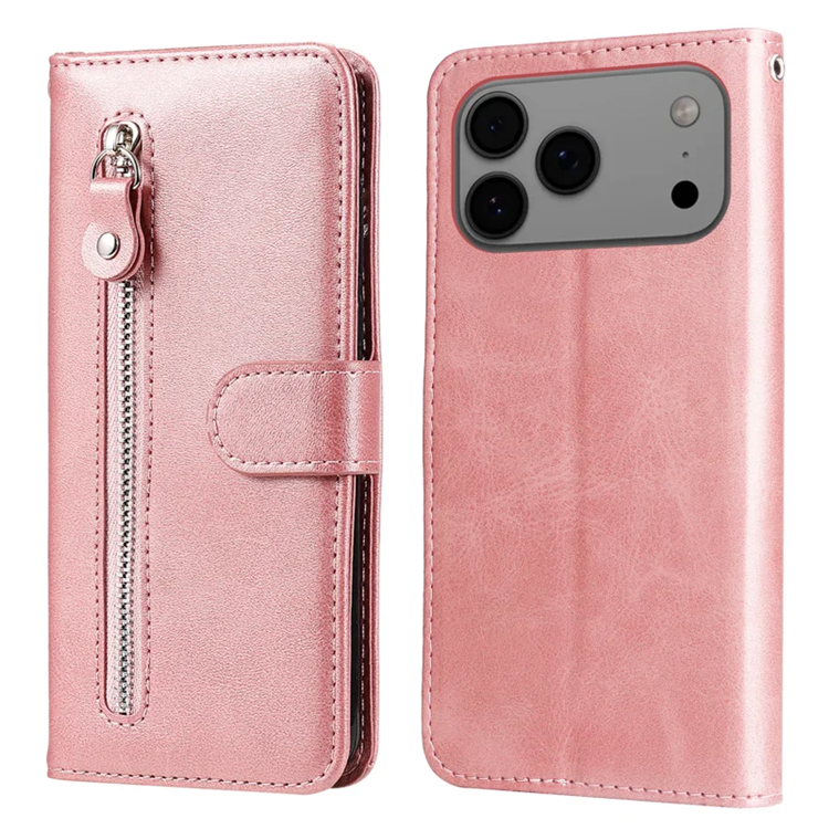 iPhone 17 Pro Max Konstläder Plånboksfodral Zipper - Rosa | 2353 | AlltMobil