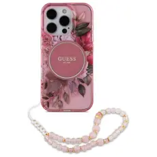 Guess - Guess iPhone 16 Pro Max Mobilskal MagSafe IML Flowers Med Pearl Strap