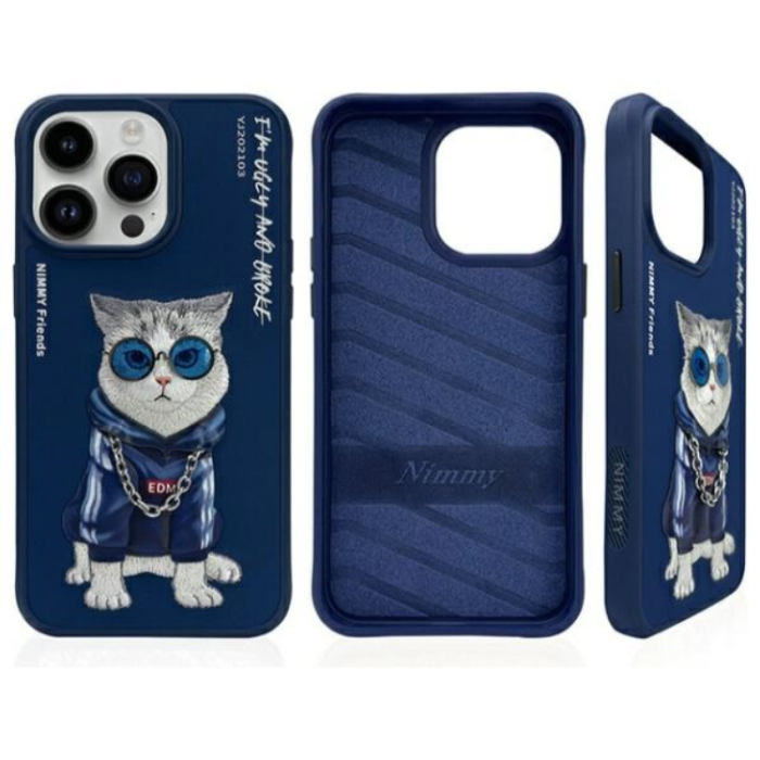 NIMMY - Nimmy iPhone 15 Pro Mobilskal Glasses Cool Cat - Blå