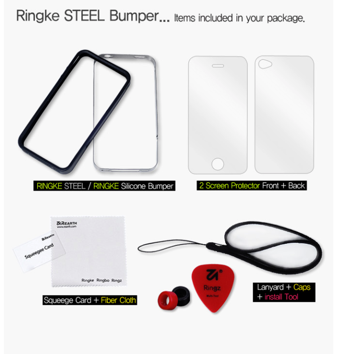 UTGATT5 - iPhone 4 Ringke Steel Bumper (SVART) + Skrmskydd